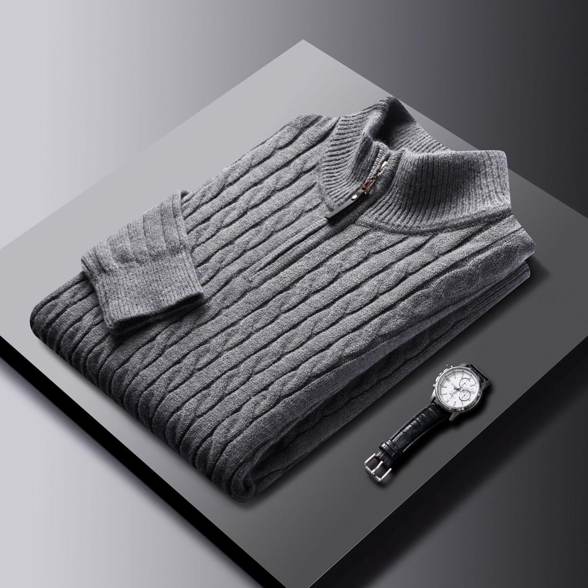 Мужской осенне-зимний пуловер с молнией до середины, вязаный косами XXXXL