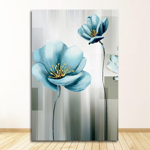 

Для гостиной золотой принт Cuadros Salon Decoracio абстрактный синий цветок холст картина современная детская синяя настенная картина без рамки 40*50cm