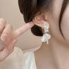 Retro White Petal Tassel Stud Earrings - Elegant, Versatile, High-End Niche Fashion Jewelry