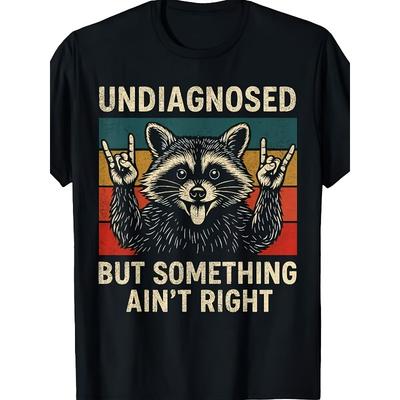 Taglie Europee T-shirt Divertente da Uomo con Grafica di Procione - "Non Diagnosticato Ma Qualcosa Non Va" Design Retrò Vintage con Procione e Segno della Pace