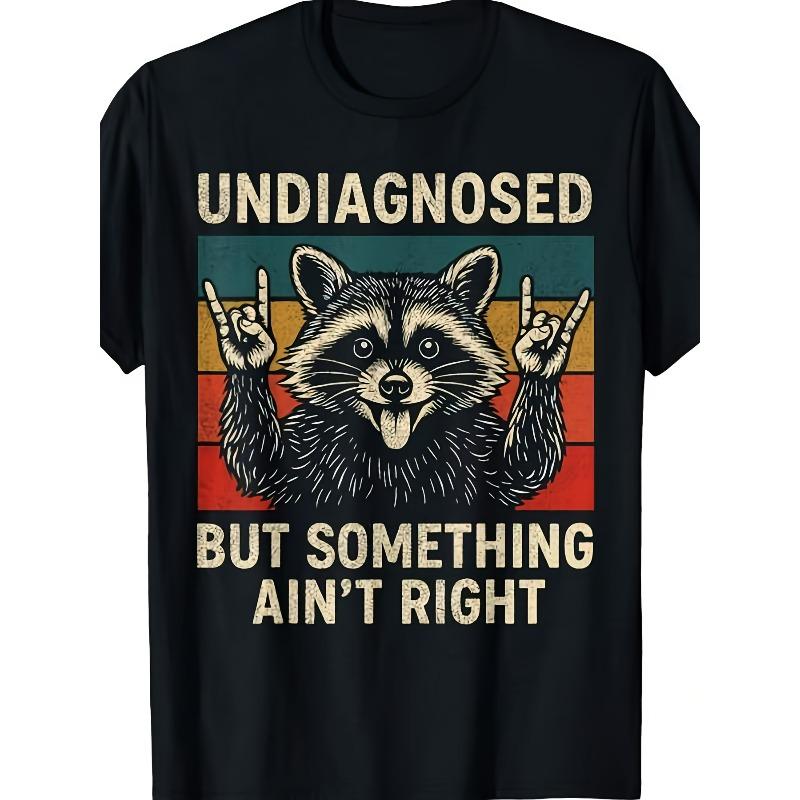

European sizes Men S Funny Raccoon Graphic T-Shirt - Undiagnosed But Something Ain t Right Retro Vintage Design with Raccoon & Peace Sign 4XL