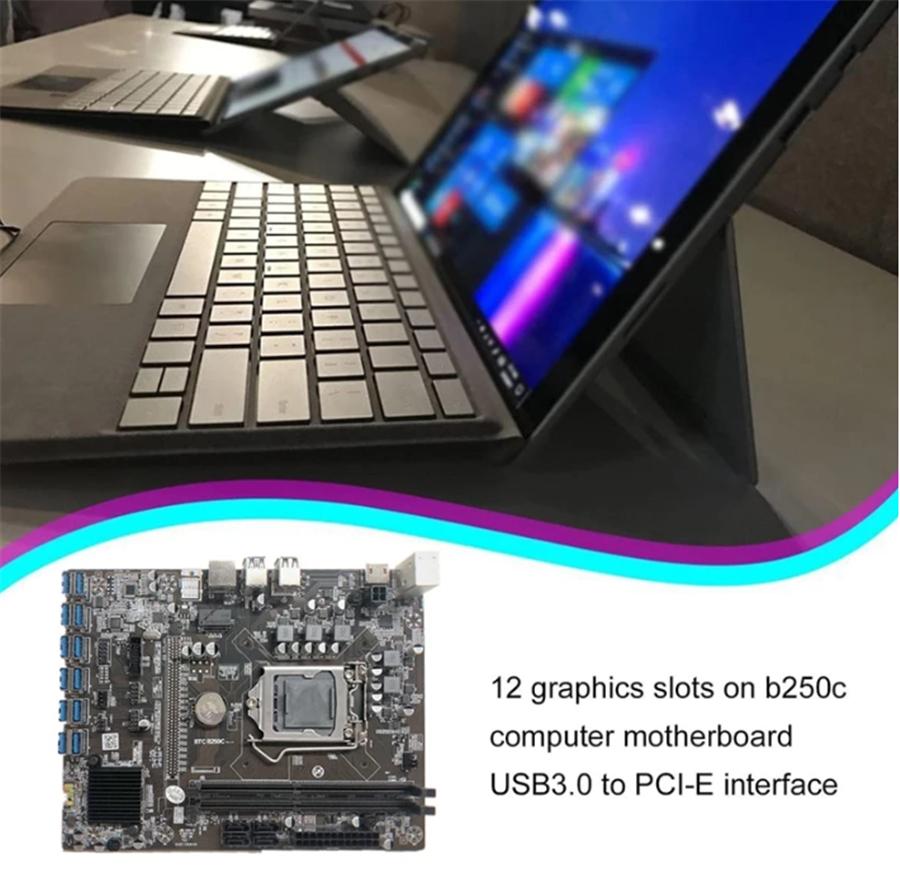 B250C Mining Motherboard 12XPCIE To USB 3.0 GPU Slot LGA1151 Gen6/7 Fpr DDR4