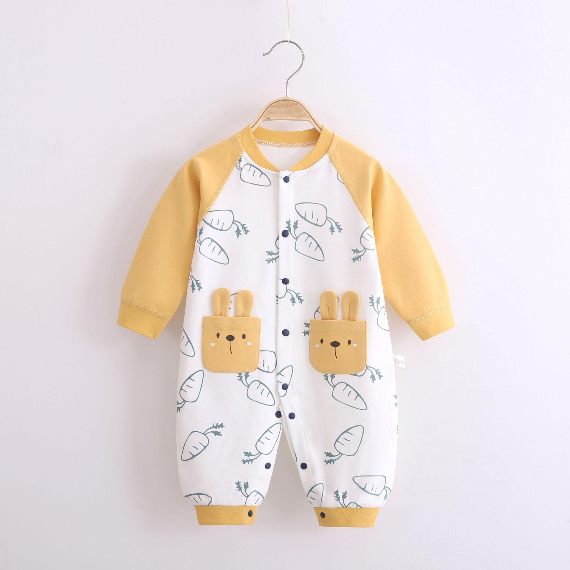 

Детские комбинезоны унисекс - с короткими рукавами, из чистого хлопка, без косточек, одежда для ползания для малышей на весну и осень 73 (6-9 months) жёлтый