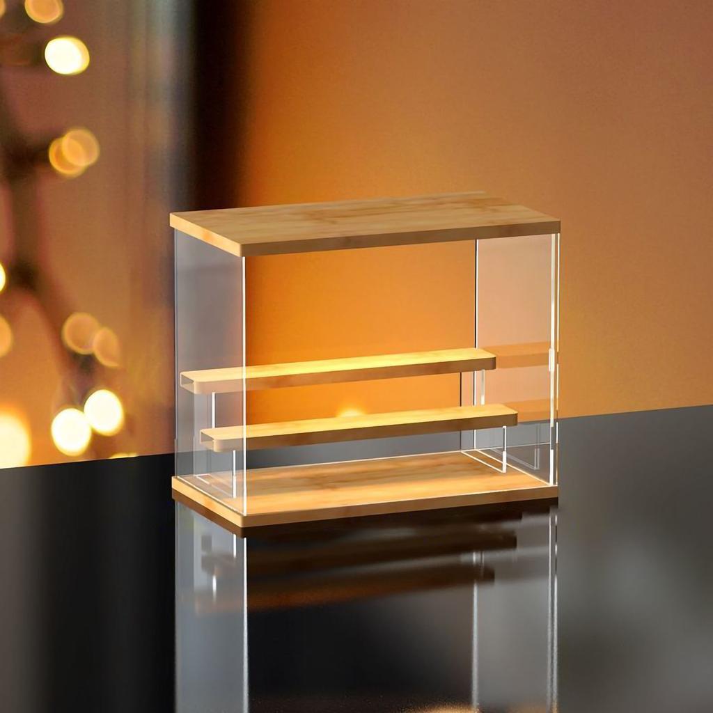 Toy Acrylic Display Shelf Clear Storage Box Thickened for Hand Made Doll with Sliding Door 3 Layer