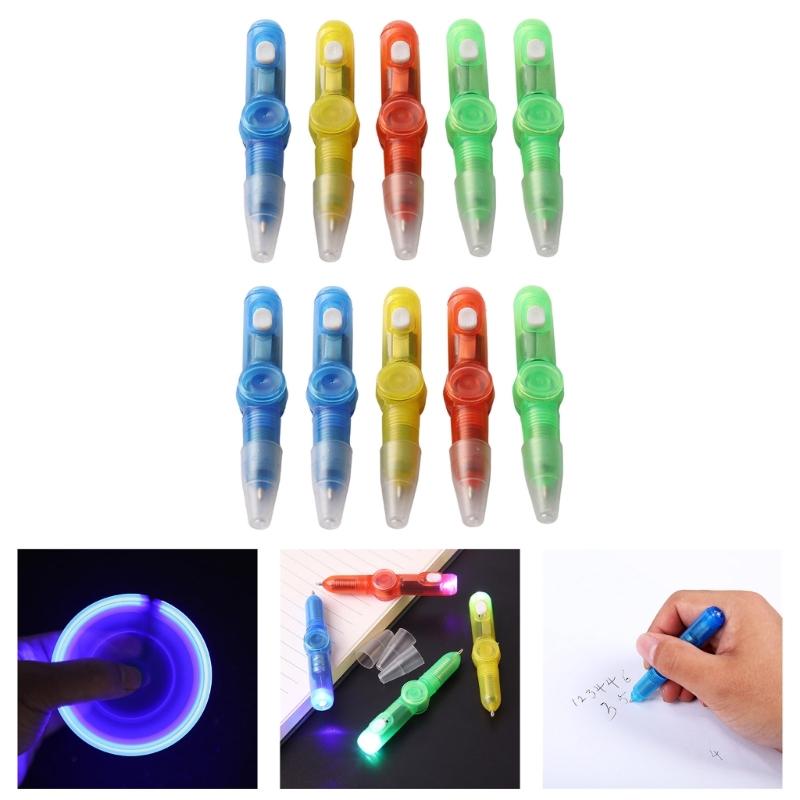 10PCS Rotating Ballpoint Pen With LED Light For Stress Relieving And Night Writing Perfect For Students And Workers