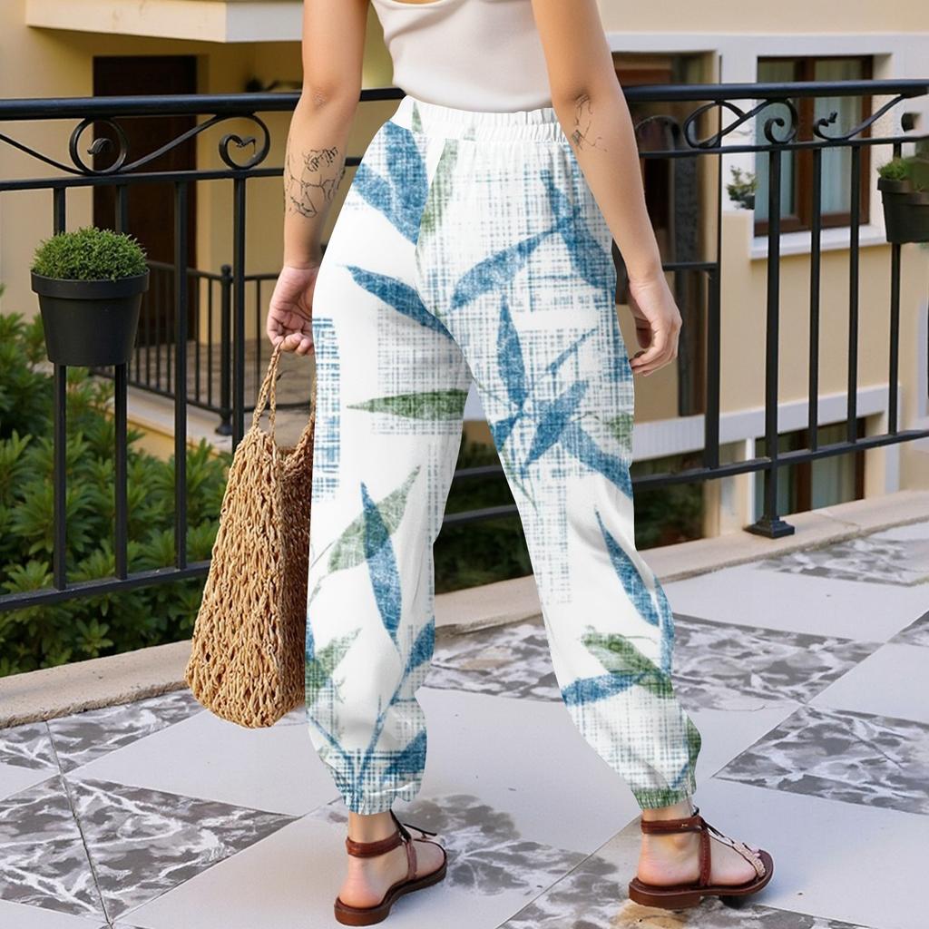 Damen Casual Jogginghose mit Blumendruck, elastischem Kordelzugbund und schmal zulaufendem Bein