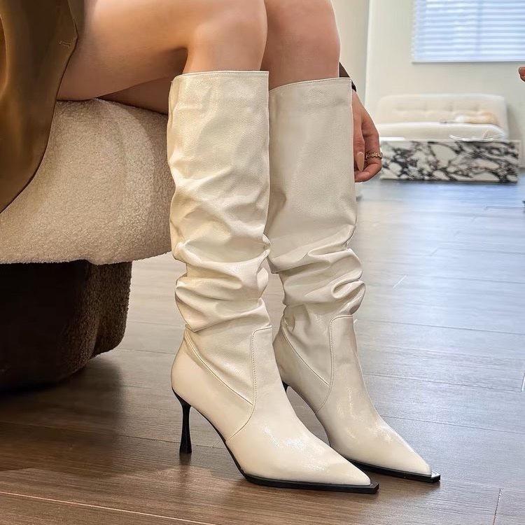 Coffee color pile beautiful autumn and winter pointed high heels knight boots women's boots thin long boots rad boots long boots