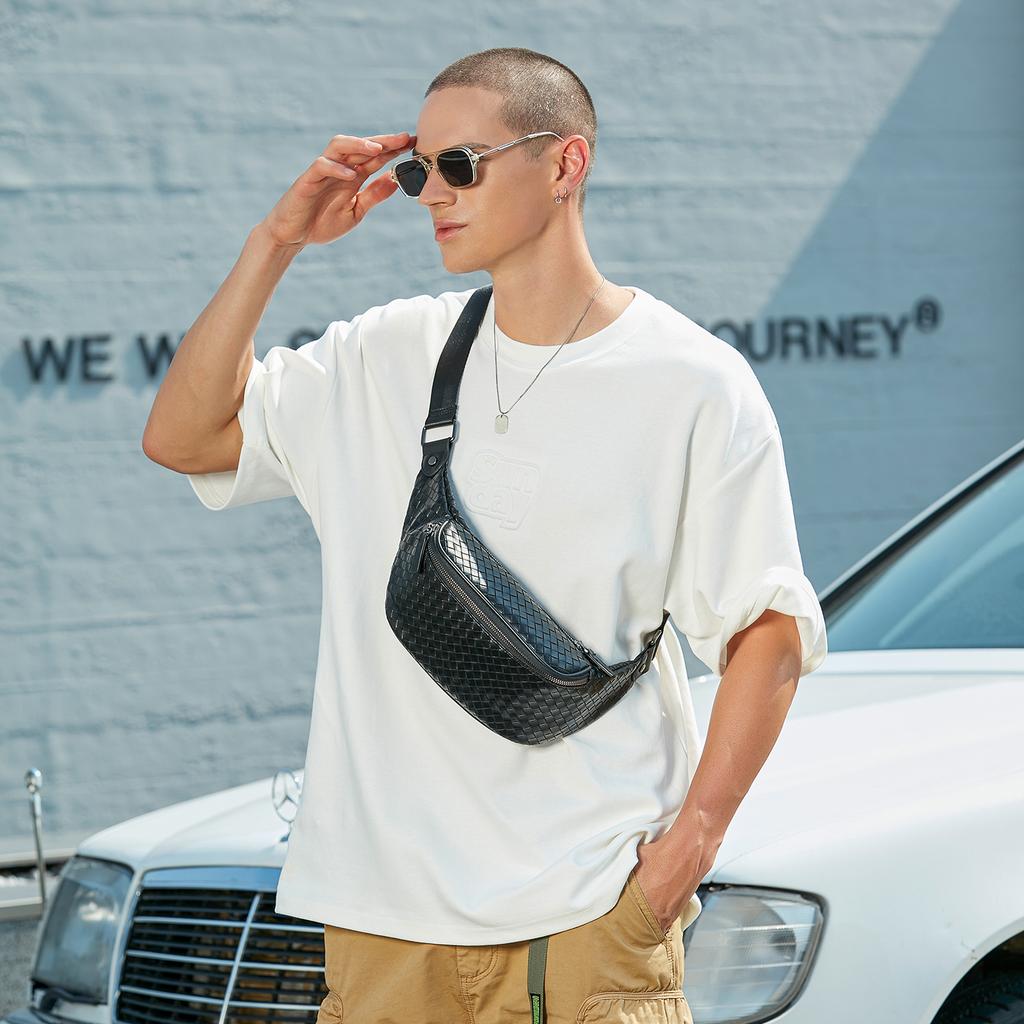 New Slazenger Soft Leather One Shoulder Crossbody Bag, Sling Bag, Fanny Pack Regular Unisex Black SLA8444