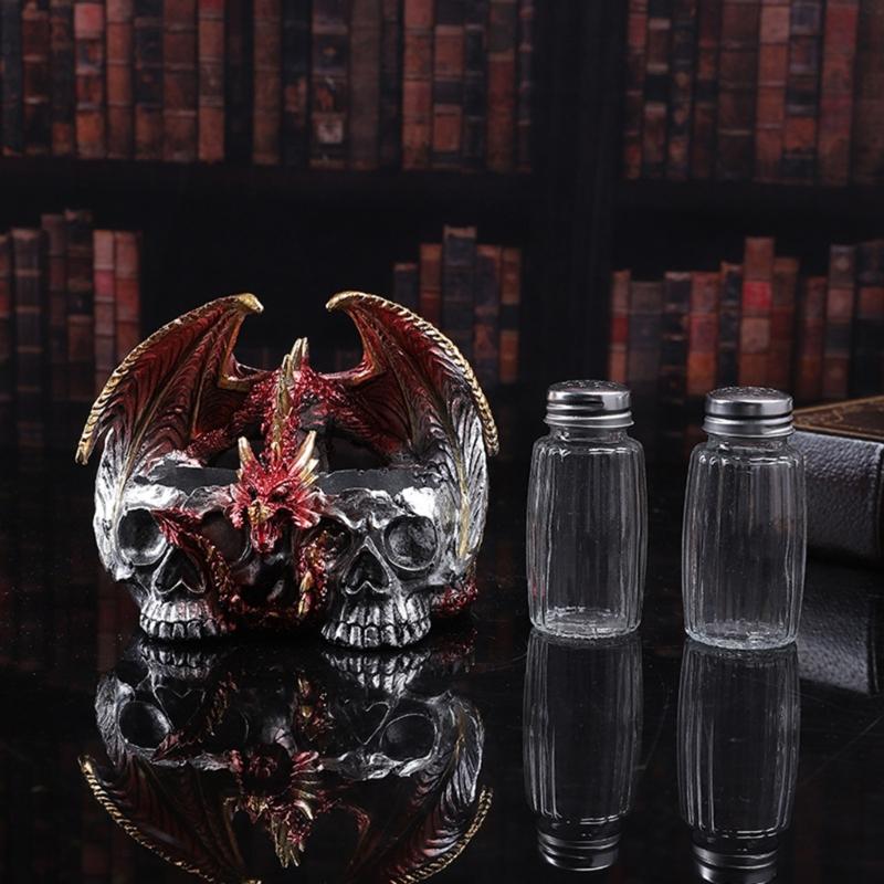 Decorative Skull Seasoning Box Rack Unique Beverage Stand Kitchen Accessory Seasoning Box Holder Resin Texture for Home