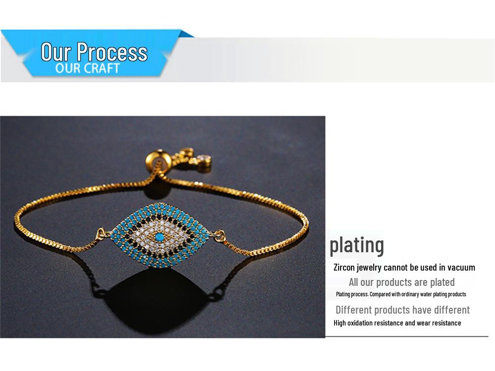 Pozłacana bransoletka z cyrkoniami i okiem proroka dla kobiet - Unikalna biżuteria w stylu INS