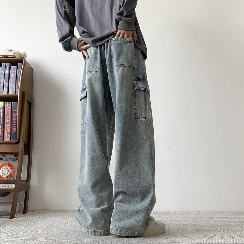 Xiaofu Men's Retro Embroidered Wide-Leg Jeans