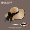 Straw hat women's sun protection summer oversized brim sunshade beach hat vacation foldable streamer bow hat women