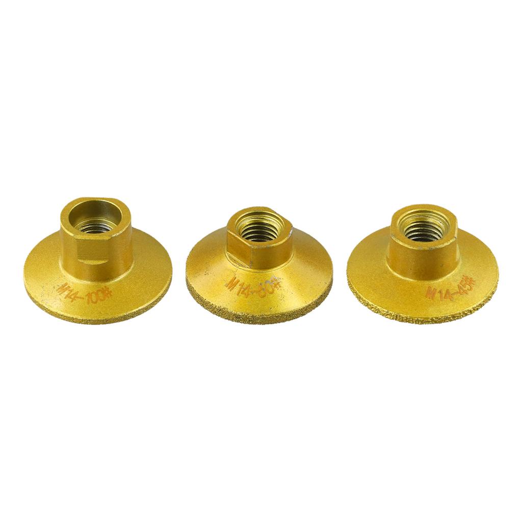 3pcs Grinding Wheel Brazed Grinding Head 14mm Thread For Marble Granite Terrazzo Quartz Concrete Polishing