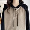 Sweatshirt for Women Cotton Oversize Loose Casual Pullove Vintage Drop-Shoulder Color-Block Hooded Long Sleeve Top Sweatshirt