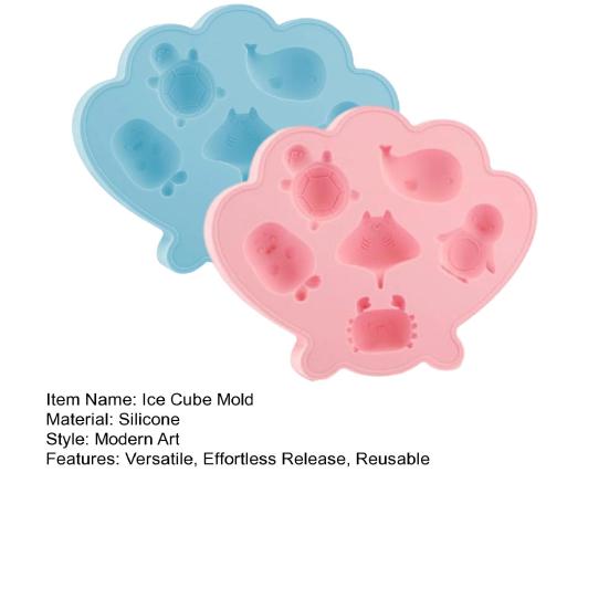 Ocean Animal Silicone Ice Cube Tray Food-Grade Flexible Mold for Seashell Turtle Whale Shapes Easy-Release Fun Ice Maker for Cocktails