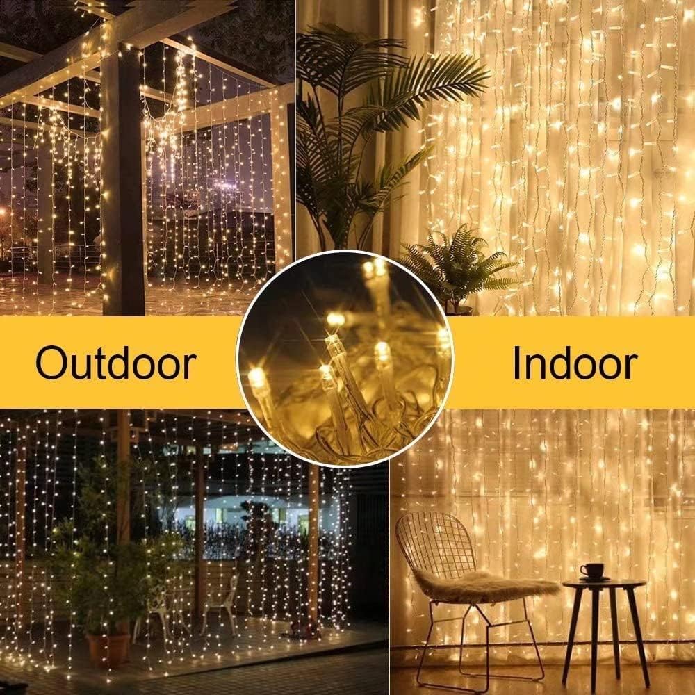 2 Pack Upgraded Solar Curtain Lights Remote Control, Outdoor Garden Lights 300 LED 8 Modes Waterproof Solar Waterfall Fairy String Lights Decoration