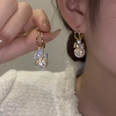 Bow Pearl Earring Design Zircon Earrings Personalized Trendy Earrings