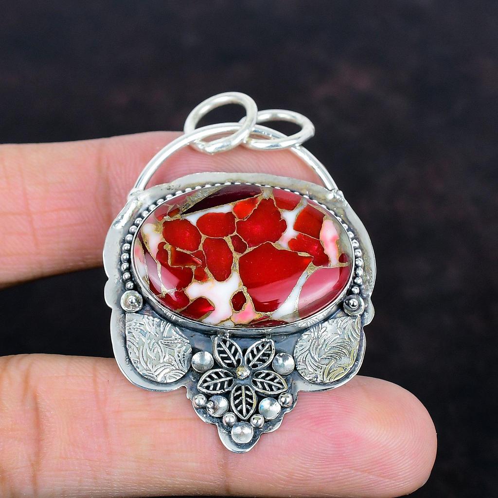 Kingman red mohave copper turquoise pendant gemstone handmade jewelry 925 sterling silver pendant anniversary gifts antique silver jewelry