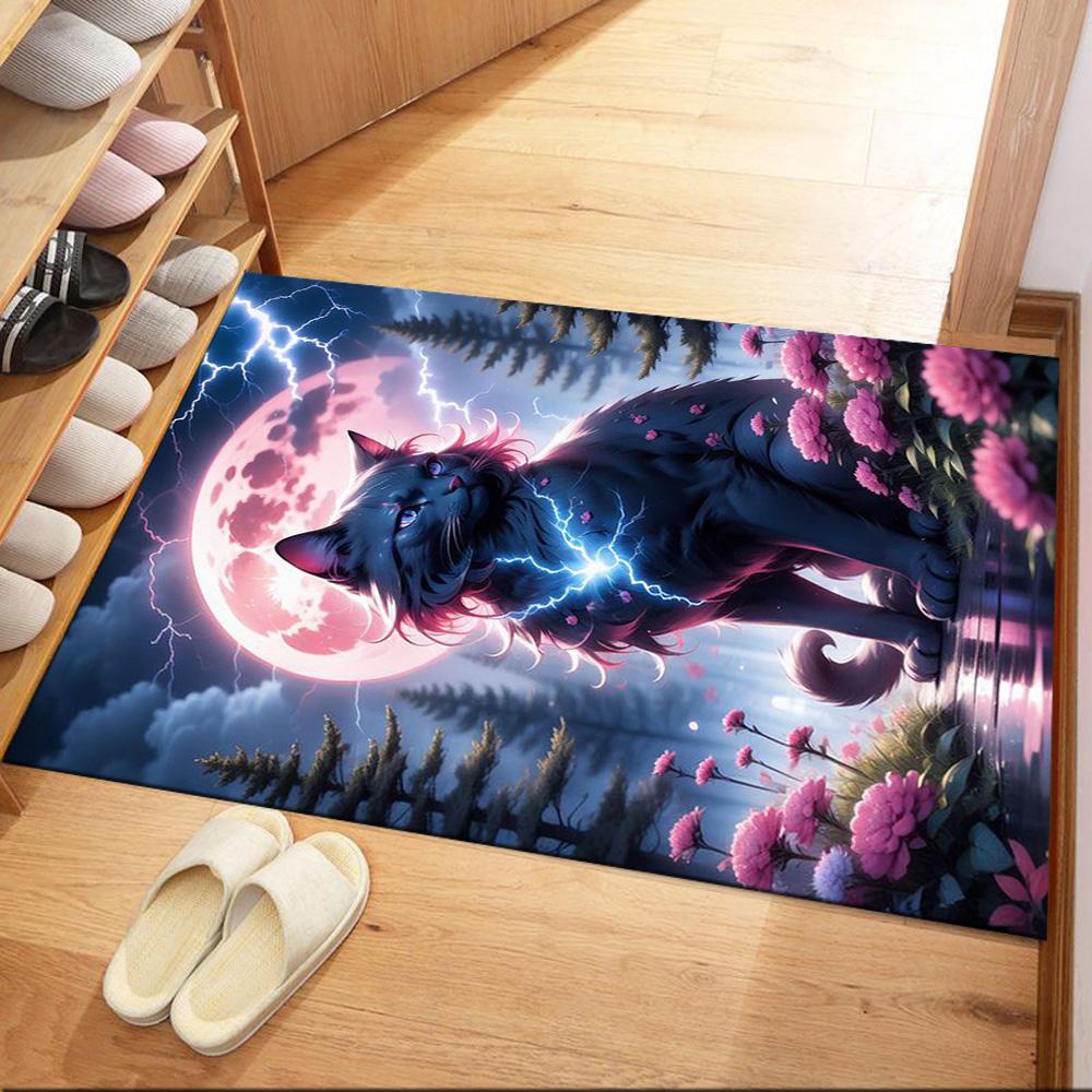 Black Cat In Stained Glass Floor Mats for Living Room, Bedroom and Room Decoration Are Suitable for Gifts.