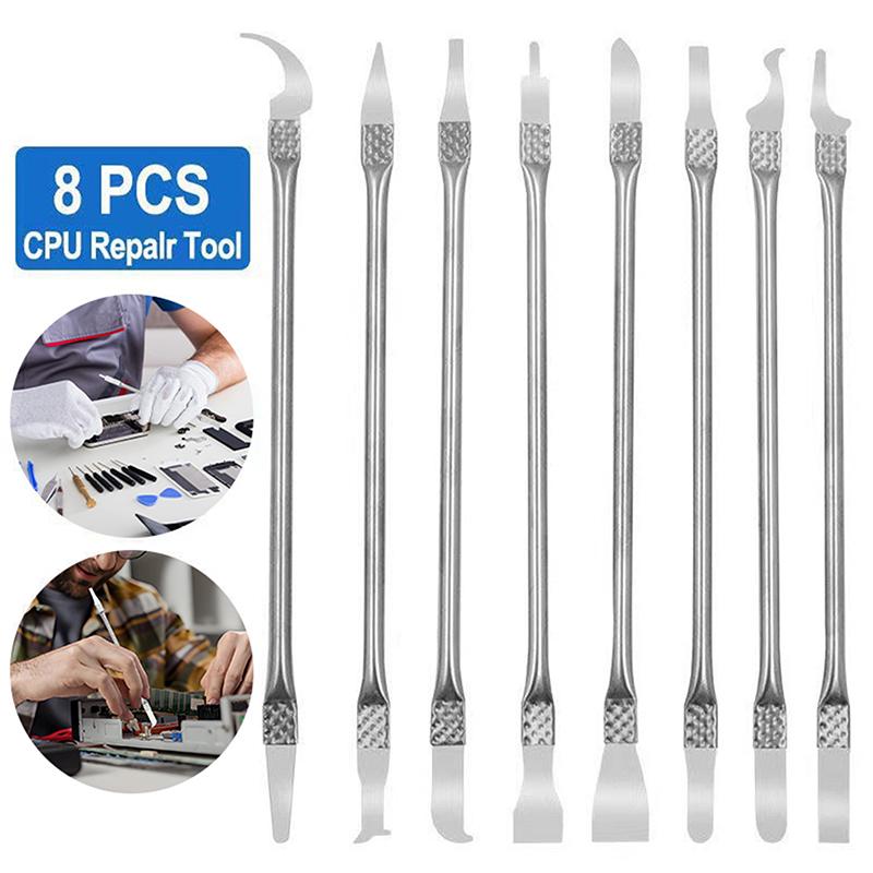 

Набор 8 в 1 Инструмент для ремонта электроники для изогнутого экрана 304 Нержавеющая сталь Монтажная лопатка Набор для разборки и снятия серебряный