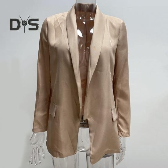 Women Suit Coat Blazer Solid Color Open Stitch Long Sleeves Slim FIt Lapel Soft Anti wrinkle Formal Business Coat Mid Length Jacket