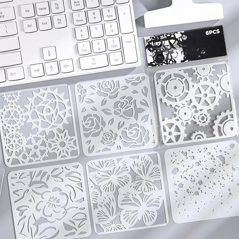 6 stk/sett Blomstersommerfugl sjablongmaler for utklippsbokvegg Liten kreativ design DIY-dekorsjablonger for maling og dekor