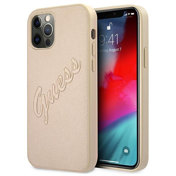 Guess Guhcp12Lrsavslg Iphone 12 Promax 6,7 Złoty/Gold Hardcase Saffiano Vintage Script