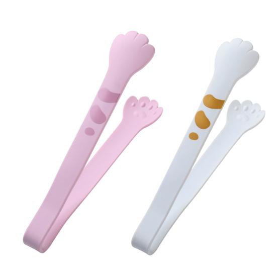 Silicone Cooking Tongs Food Clip with Non-Slip Handle Heat-Resistant Reusable Cat Paw Shaped Tongs Kitchen Accessories