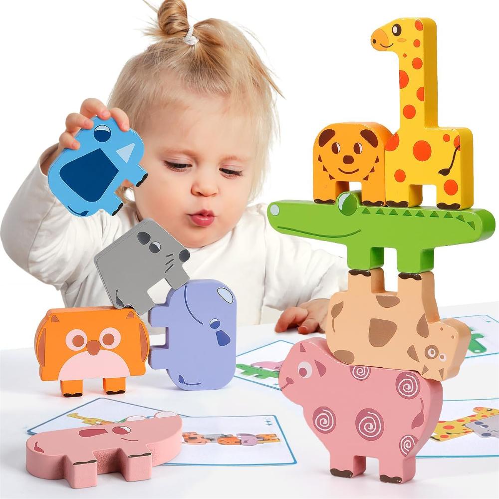Montessori Toys for Baby, Wooden Animal Blocks Sorting & Stacking Toys for 2-4 Toddlers Girl Boy Gifts, Kids Educational Toys