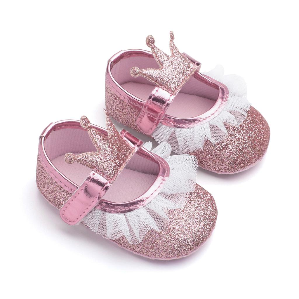 Scarpe Principessa con Bordo in Filato Moda Forma di Corona Fondo Morbido Scarpe per Bambini Piccoli