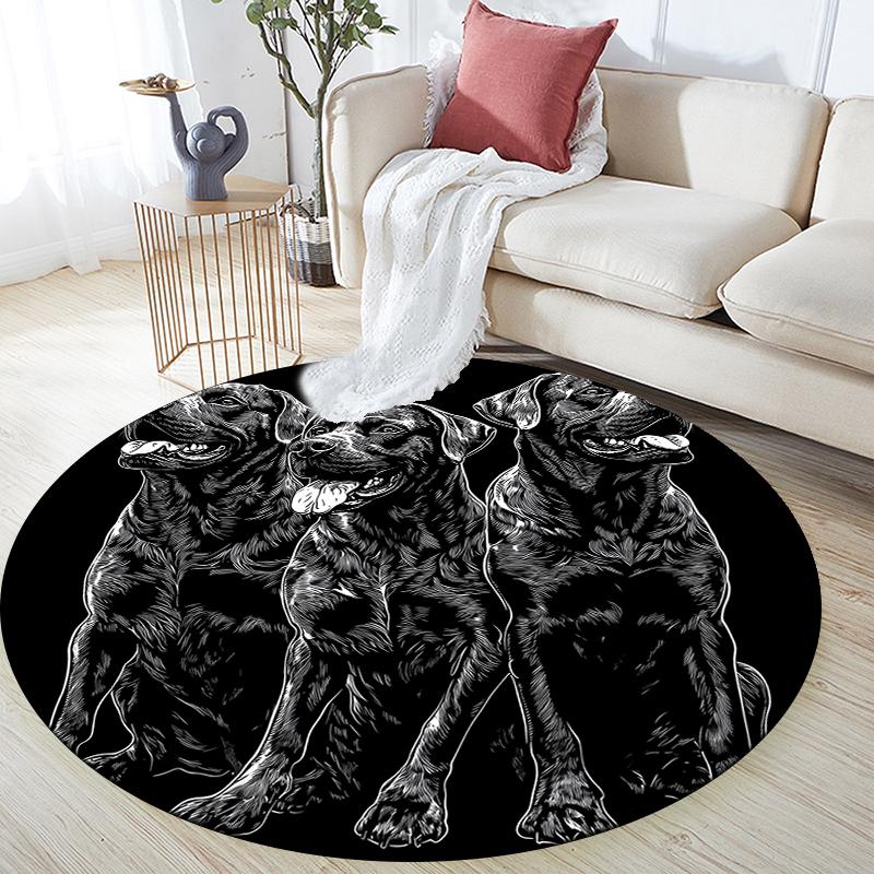 Black Rottweiler pattern round rug,Carpet Rug for Living Room Bedroom  Playroom ,Non-slip Floor Mat,Holiday Gifts and Birthday Gifts.