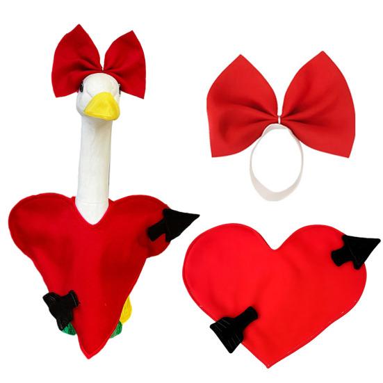 Alla hjärtans dag Verandagås Dräkt Hjärnformad Kostym Röd Rosett Festlig Uteplats Gåskläder för 23-tums Gåsstaty Utomhus Gräsmatta Dekoration