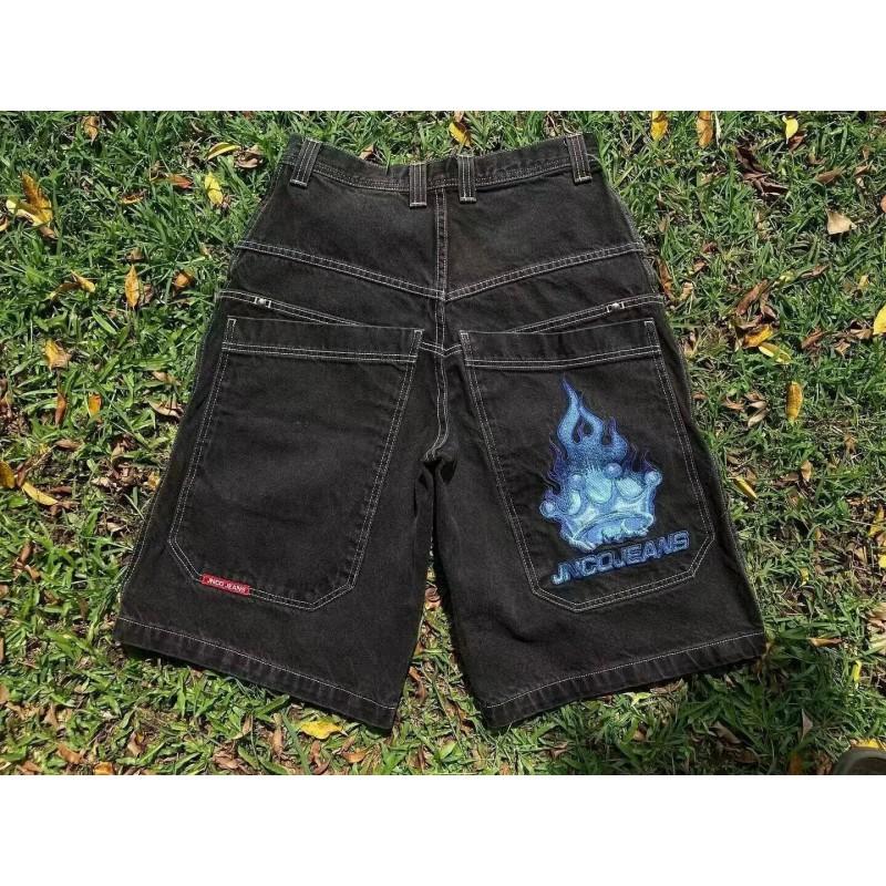 Vintage Y2K Baggy Denim Shorts Men Hip Hop Streetwear Letter Print Skater Casual