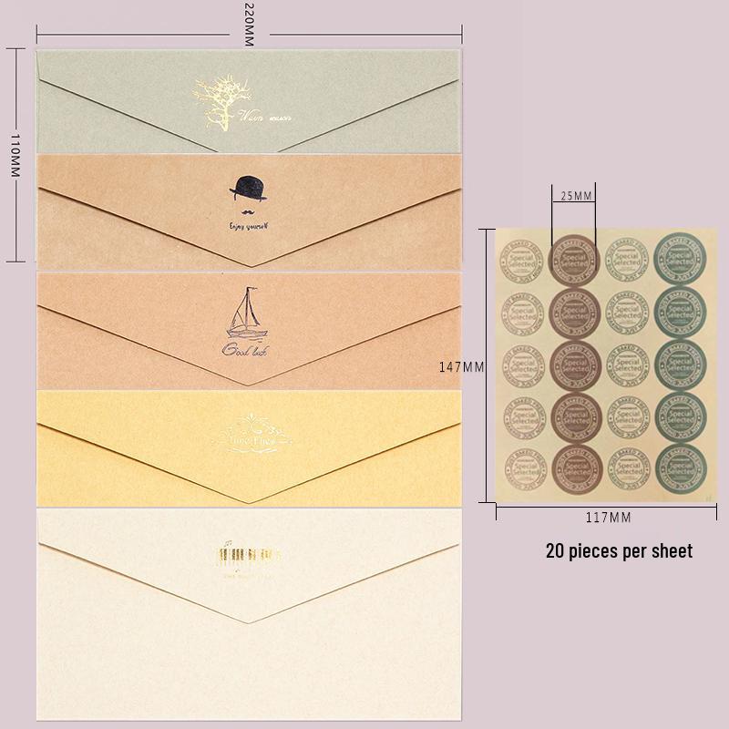 Retro Hot Stamping 5-Piece Envelope & Seal Set for Western-Style Greeting Cards and Qixi Festival Invitations