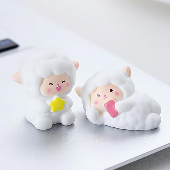 2Pcs Mini Resin White Miniature Sheep Figurines Tiny Resin Sheeps Figures Small Animals Lamb Figurine for Desk, Car Accessories