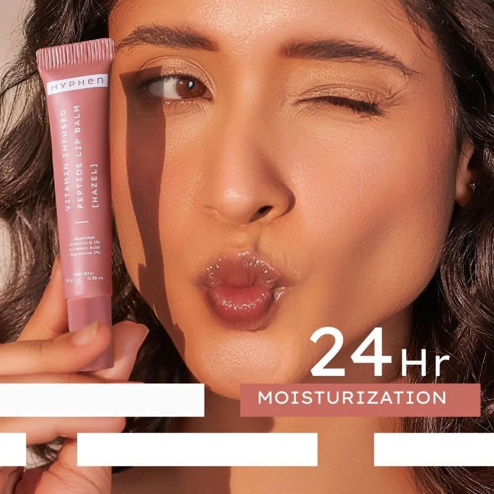 Hyphen Tinted Lip Balm - Hazel, 1% Vit E, 2% Squalane & Peptides, Brightens 10g