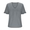 Women S Plus Size Casual Solid Short Sleeve Petal Sleeve V Neck Top