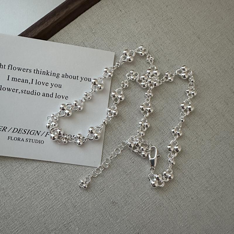 S925 Sterling Silver Niche Design Sense Simple Round Bead Necklace Korean Style Simple Heavy Industry Fashion Collarbone Chain