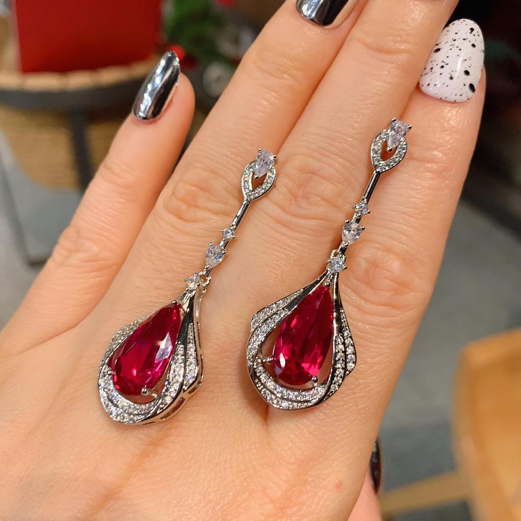 Cross Border S925 Silver Needle Paraibal Emerald Red Corundum Earrings Fashion