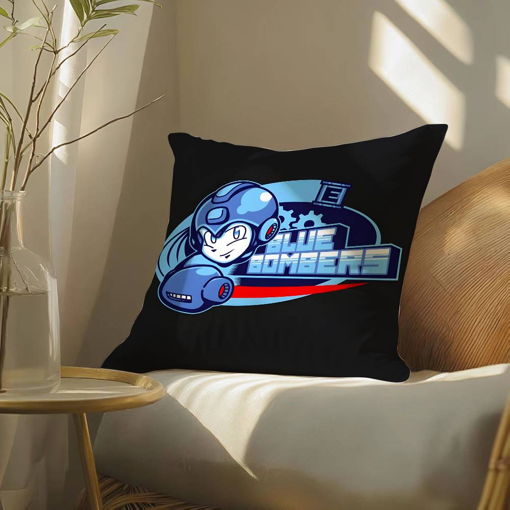 Mega Man Anime Game Pillow Case Silky Elegant Comfort Sofa Bed Invisible Zipper Beach Pillowcase