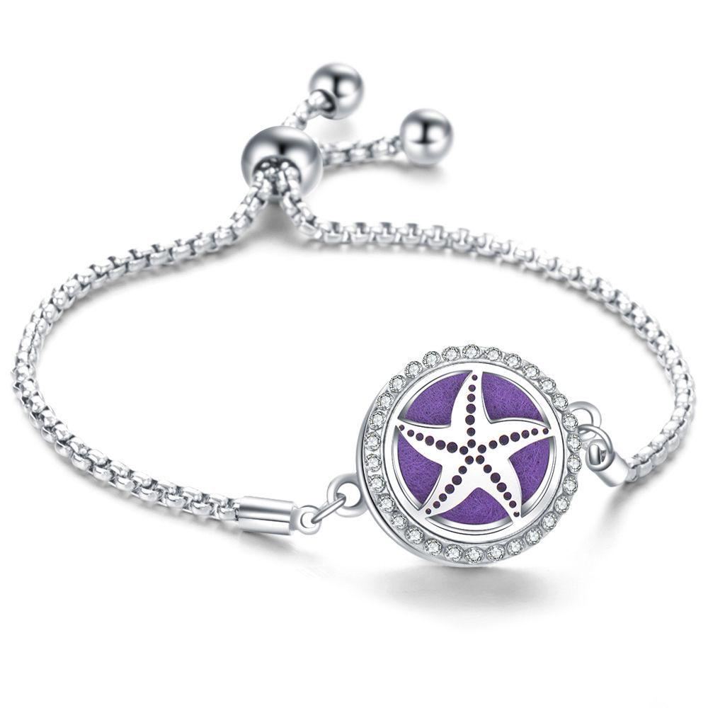 Crystal Rhinestone Aromatherapy Tree of Life Bracelet - Adjustable Titanium Steel with Essential Oil Compartment.