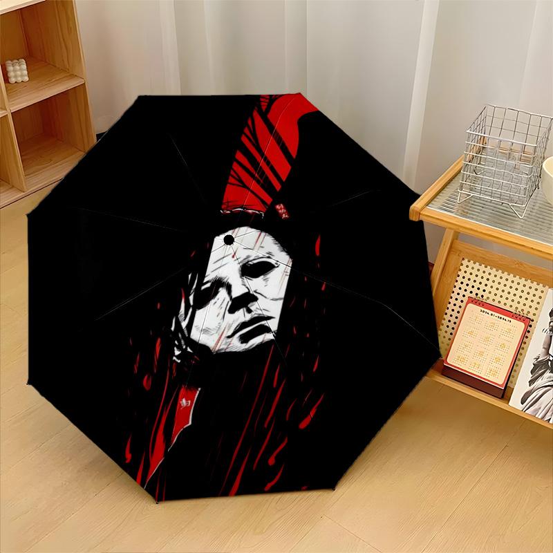 Halloween Michael Myers Windproof Auto 8 Rib Folding Umbrella Portable Outdoor Parasol