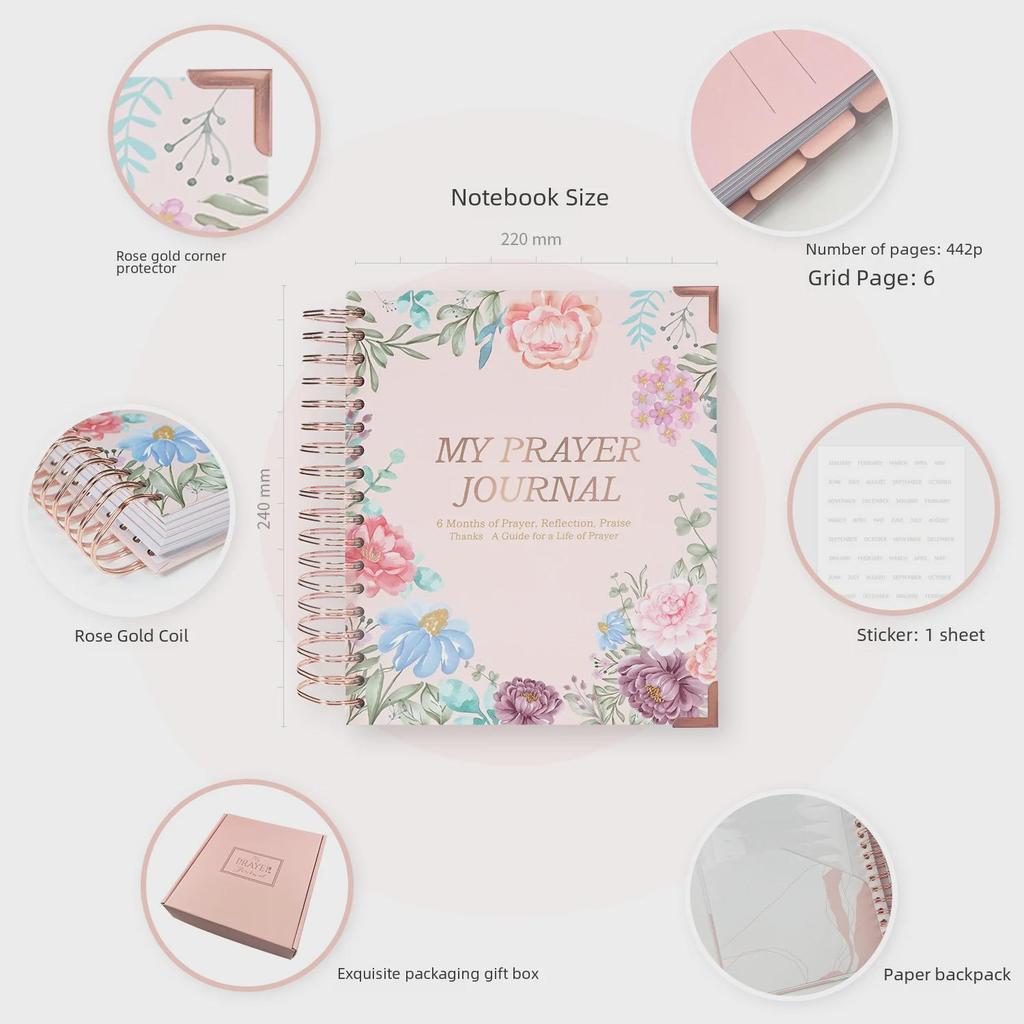 B5 Grenzüberschreitendes Spiralgebet-Notizbuch: Zeitplan und englisches Gebetbuch