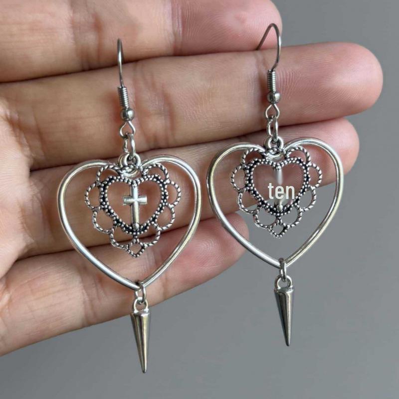 Harajuku Dark Style Retro Heart Cross Tassel Earrings for Women