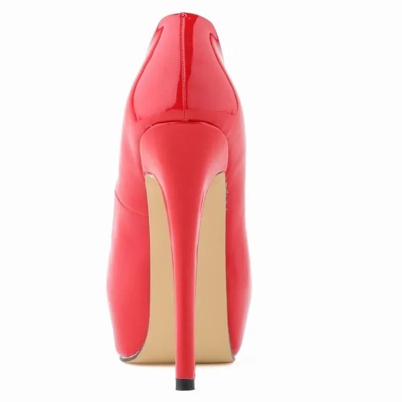 Γυναικείες Σέξι Γόβες Στιλέτο 14εκ. Σούπερ Ψηλοτάκουνα Στρογγυλή Μύτη Πλατφόρμα Λεπτό Τακούνι Νυχτερινό Κέντρο Πάρτι Φόρεμα Κόκκινα Παπούτσια Γάμου Μεγάλο Μέγεθος