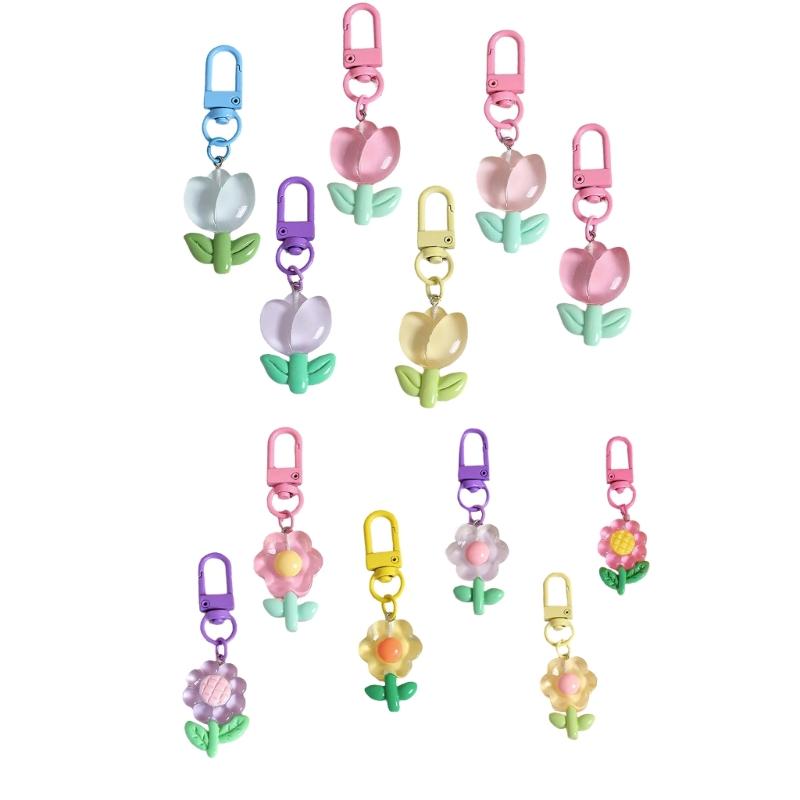 Colorful Resin Flower Keychain Charming Resin Flower Keychain with Tulips Designs for Bag Hanging Decoration