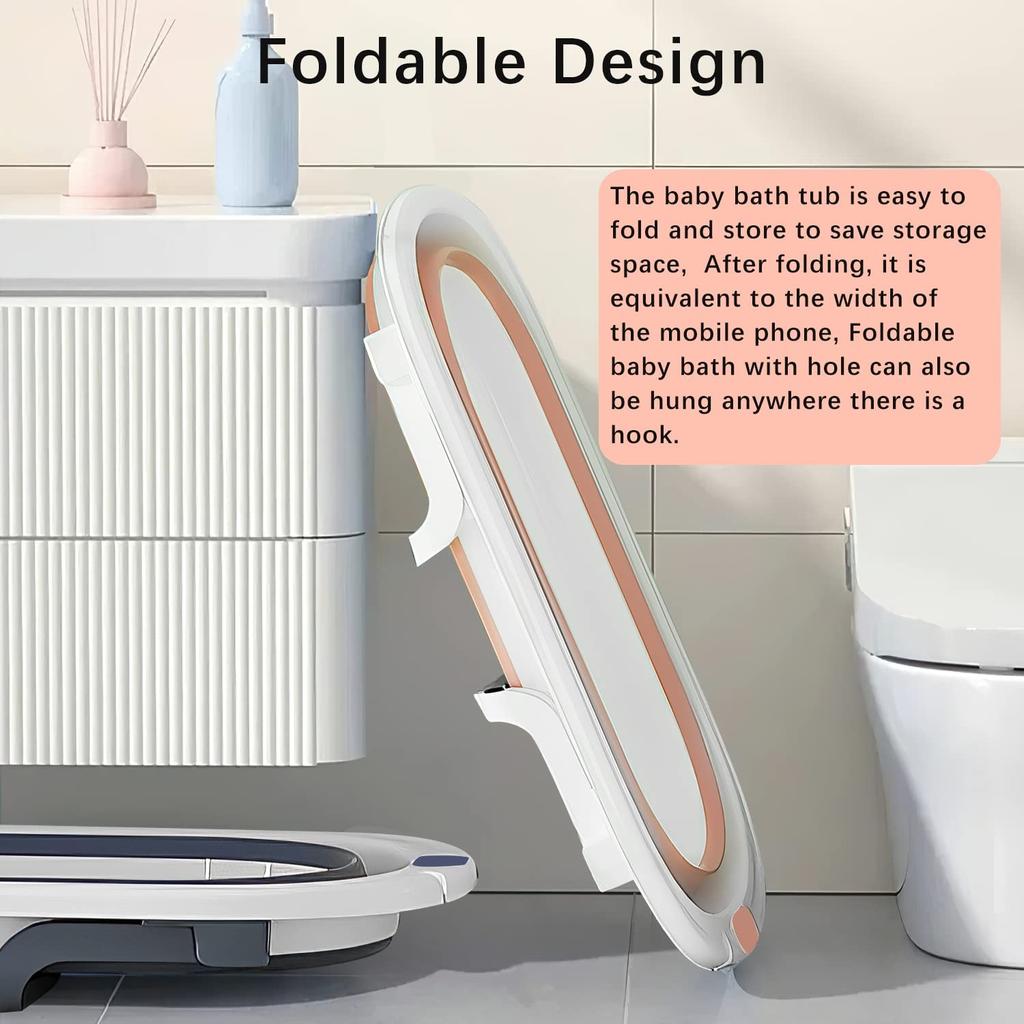 UBRAVOO Baby Bathtub with Drain Plug, Foldable Portable Baby Bathtub (Built-in Non-slip Support, Suitable for Travel)