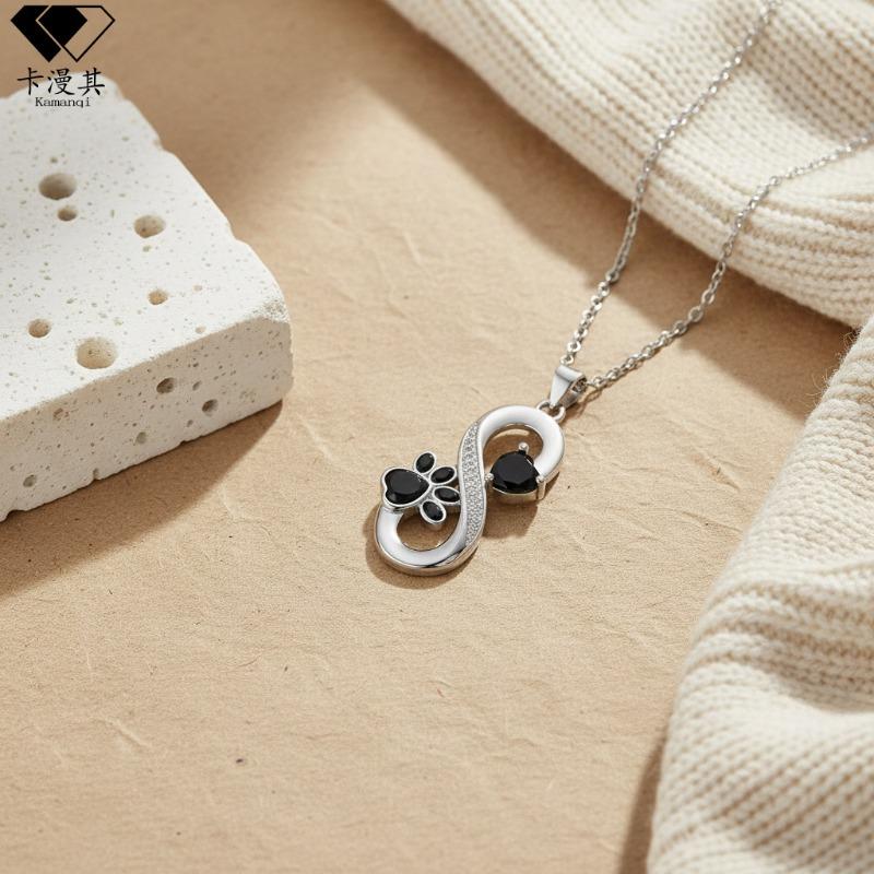 Knn-31 infinity symbol heart paw print necklace - women's cartoon jewelry with diamond accents