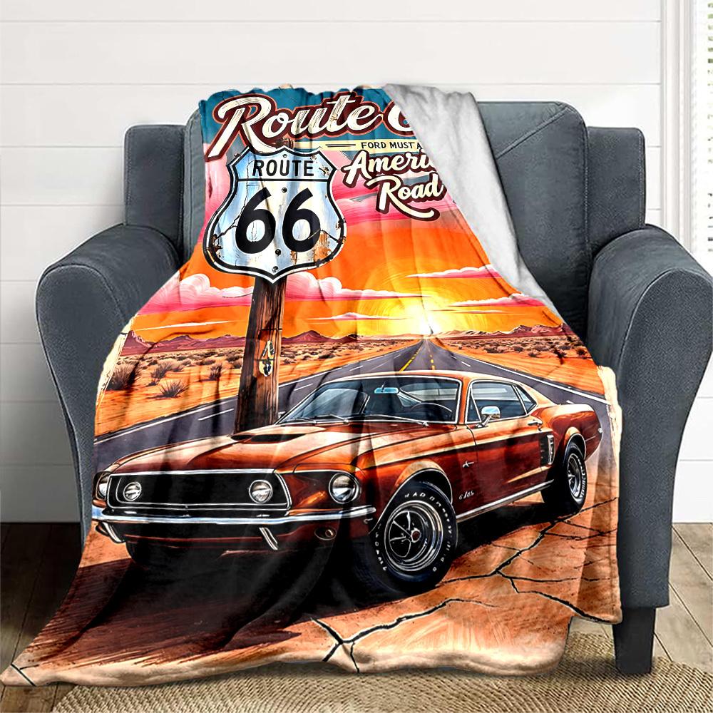 1 Stück Route 66 Flanelldecke [Gemütliche Überwurfdecke] Für Sofa, Bett, Reisen, Camping, Wohnzimmer, Büro, Couch, Stuhl Und Bett