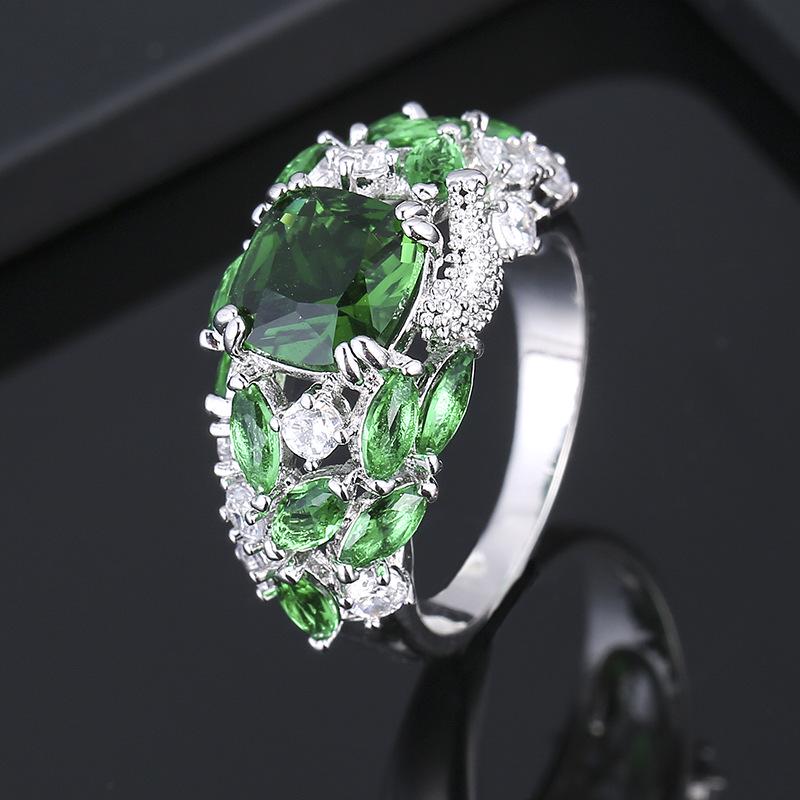Luxury Pure Copper Ring with Colorful Zircon for Women - Fashionable European & American Style